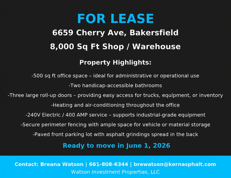 More Photos Of 6659 Cherry ave, Bakersfield Industrial For Lease