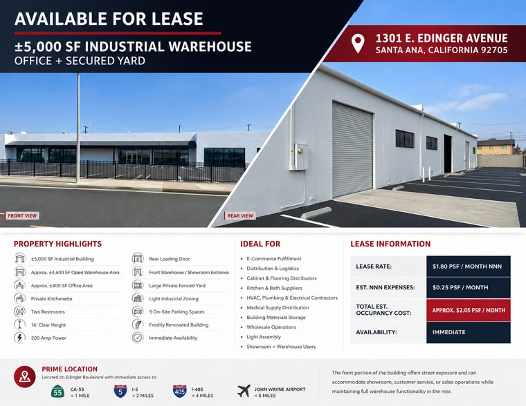 More Photos Of 1307 E Edinger Ave, Santa Ana Showroom For Lease