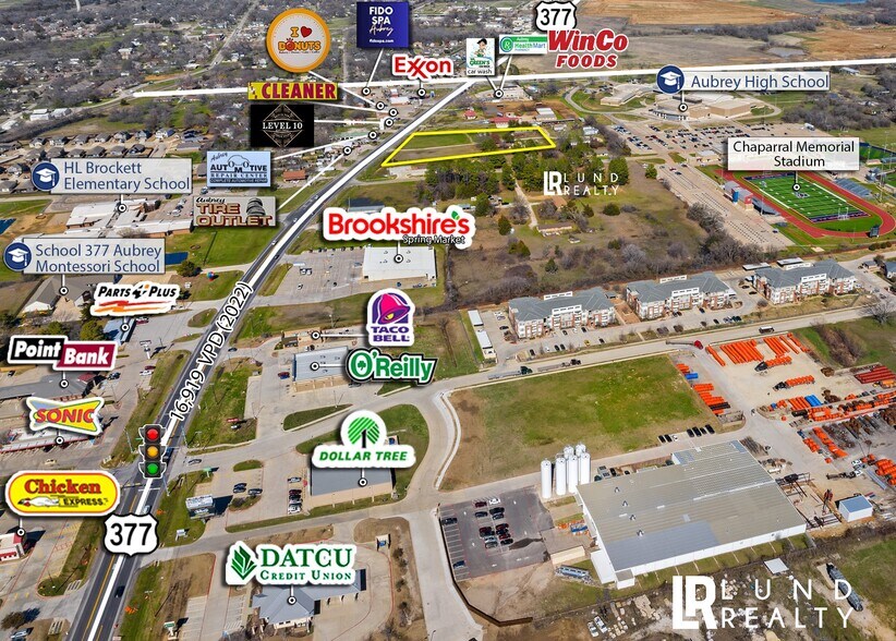 More Photos Of US 377 -3 AC | ON SEWER | COMMERCIAL | 3 LOTS, Aubrey Land For Sale