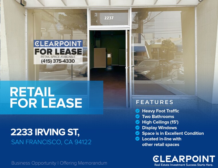 Primary Photo Of 2233 Irving St, San Francisco Storefront Retail Office For Lease