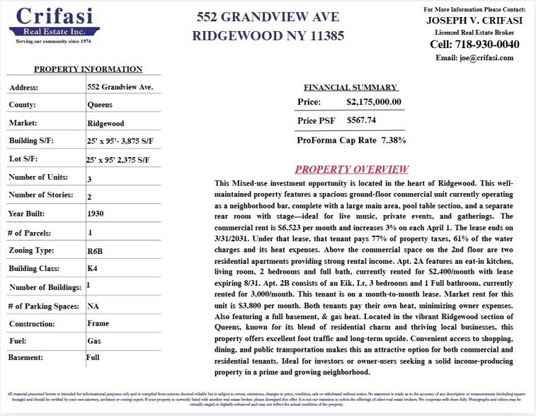 More Photos Of 552 Grandview Ave, Ridgewood Storefront For Sale