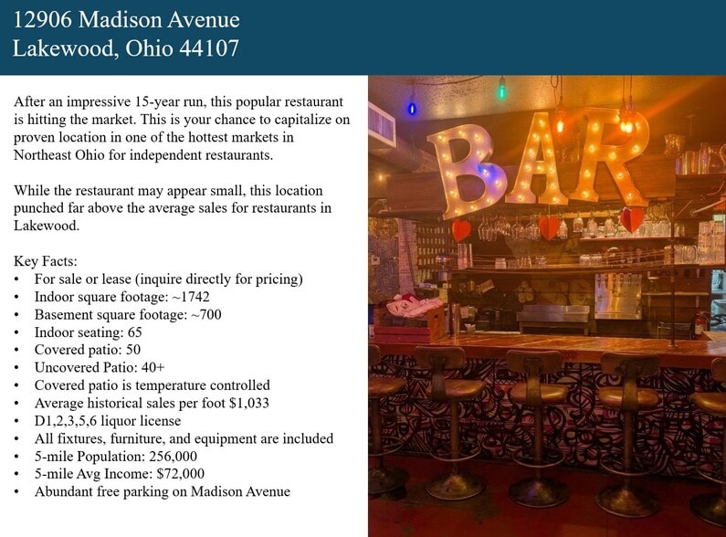 More Photos Of 12906 Madison Ave, Lakewood Restaurant For Lease