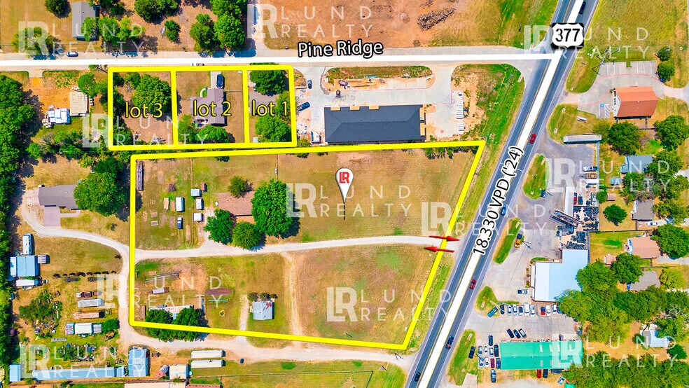 More Photos Of US 377 -3 AC | ON SEWER | COMMERCIAL | 3 LOTS, Aubrey Land For Sale