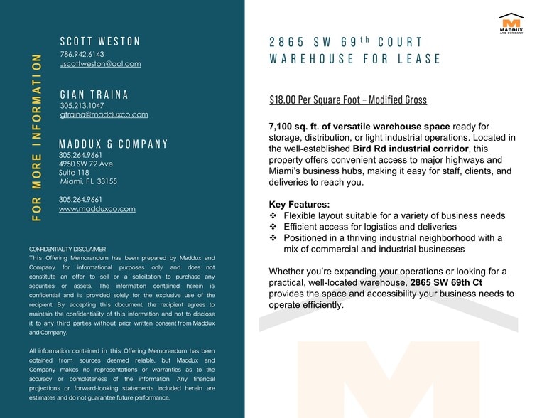 More Photos Of 2961-2865 SW 69th Ct, Miami Warehouse For Lease