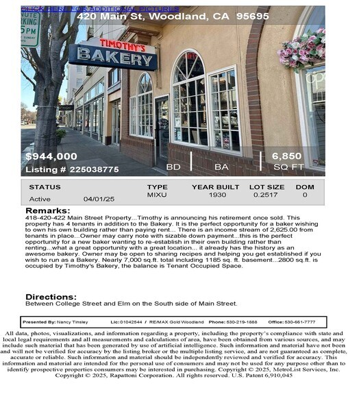 More Photos Of 418-420 Main St, Woodland Storefront For Sale
