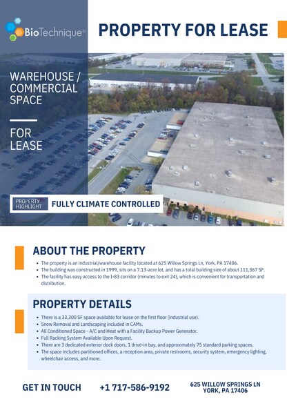 More Photos Of 625 Willow Springs Ln, York Warehouse For Lease