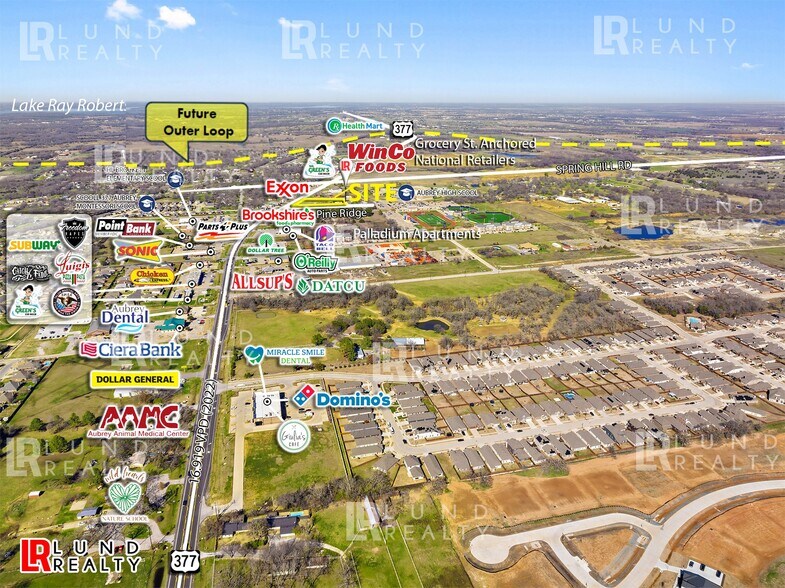 More Photos Of US 377 -3 AC | ON SEWER | COMMERCIAL | 3 LOTS, Aubrey Land For Sale