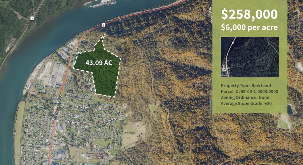 Primary Photo Of State Route 2 @ Robin Drive, New Martinsville Land For Sale