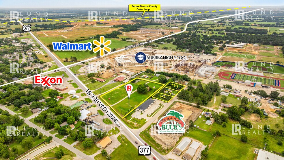 More Photos Of US 377 -3 AC | ON SEWER | COMMERCIAL | 3 LOTS, Aubrey Land For Sale