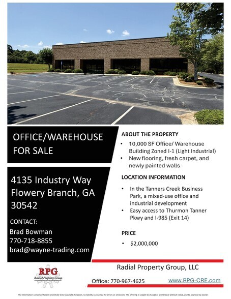 More Photos Of 4135 Industry Way, Flowery Branch Warehouse For Sale